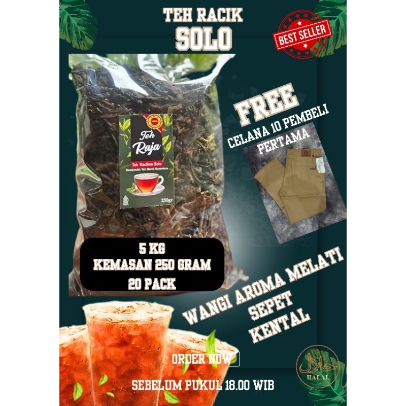 

PAKET USAHA TERLARIS COMBO HEMAT TEH RACIK SOLO 5KG (FREE CELANA) 20 PACK KEMASAN 250g teh racik wasgitel