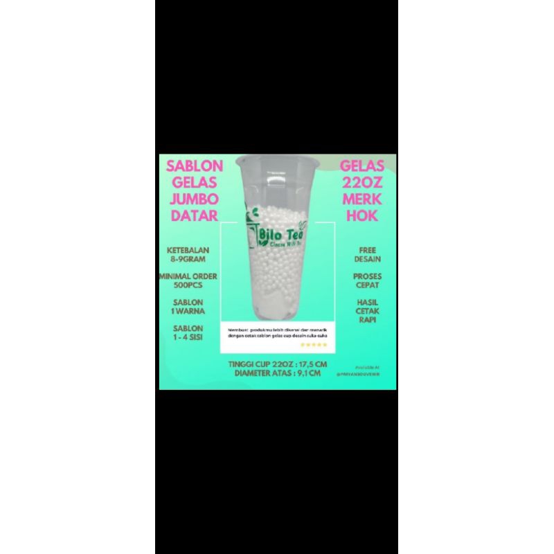 sablon cup 22oz merek hok atau tiptop isi 250