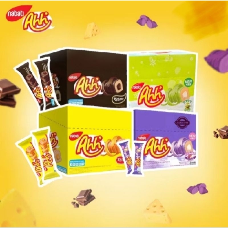

Ahh Nabati 500 4g Varian Rasa Keju, Cokelat,Goguma,Cocopandan |1Sachet|1Box 20x4g