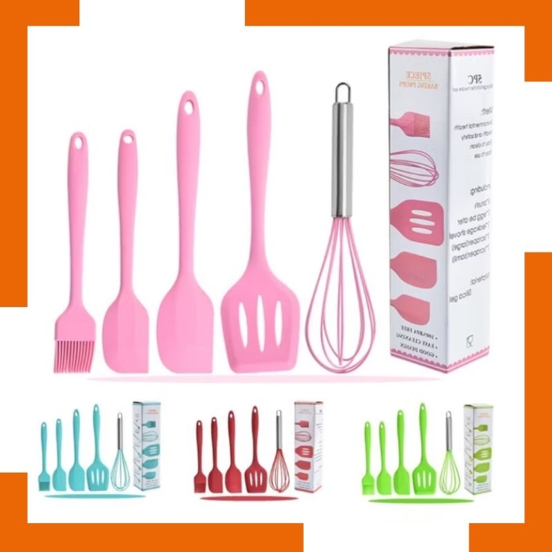 BAKING SPATULA SILIKON SET ISI 5 PCS / SILICONE BAKING UTENSIL SET 5 PIECE