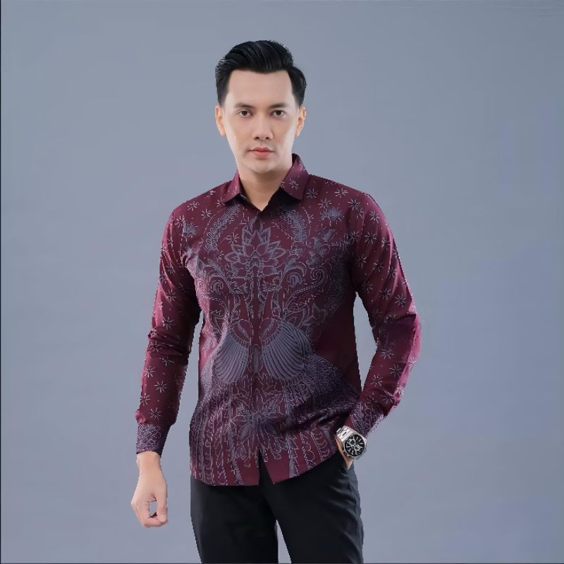 Original Kemeja Batik Moderen Pria Lengan Panjang Motif SULTAN BURGUNDI Ukuran M.L.XL.XXL