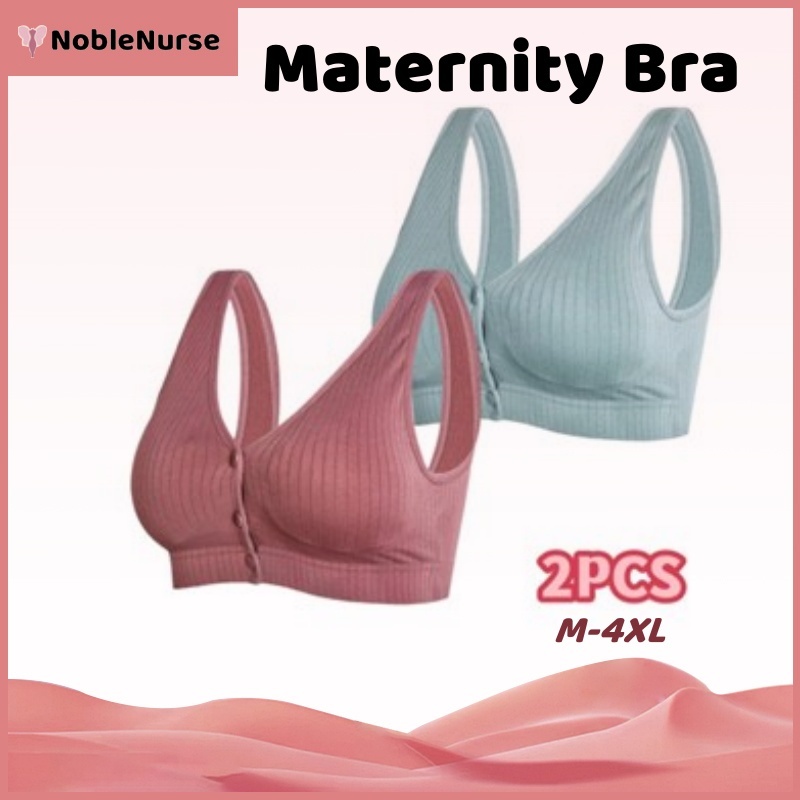 2PCS Nursing Bra Wanita Bra Menyusui Kancing Depan Tanpa Kawat Katun Bh 1018bra