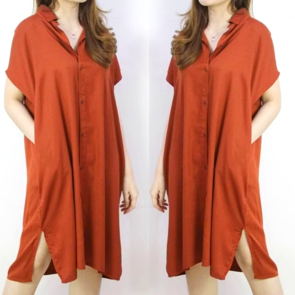 Daster Polos Kancing Depan Full Hidup Tunik Dress Andin Lula Nagita Jumbo Murah Busui Friendly