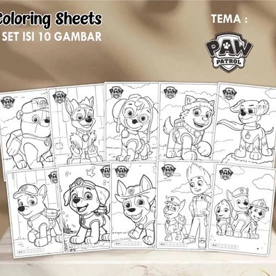 

KERTAS GAMBAR ANAK MEWARNAI KARAKTER PAW PATROL 01 UKURAN A4 - COLORING SHEETS 1 SET ISI 10 GAMBAR