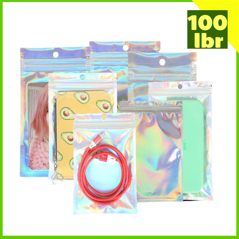 

100PCS Plastik Klip Holografik Kemasan Plastik / Ziplock Hologram Foil Clip Souvenir Multi-Fungsi Aksesoris