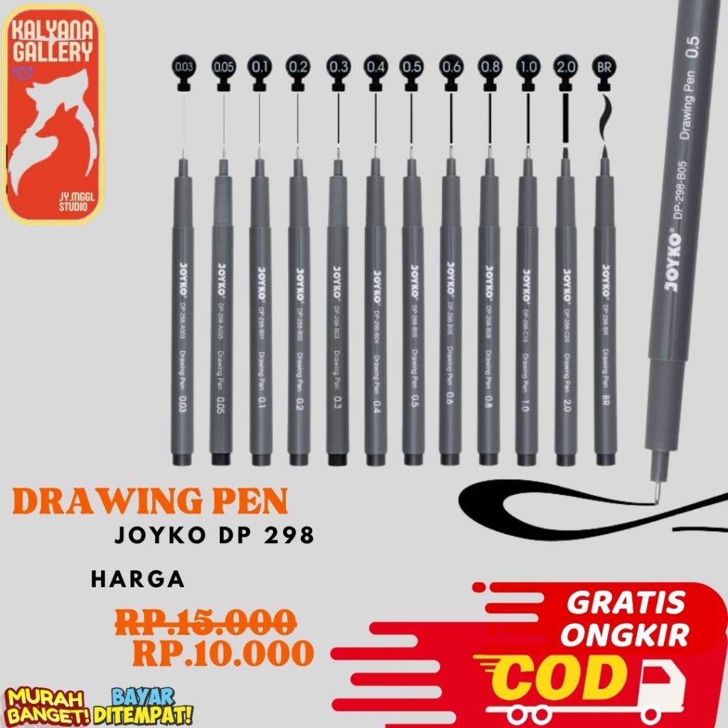 Drawing Pen Joyko DP298 Satuan 0.03 / 0.05 / 0.1 / 0.2 / 0.3 / 0.4 / 0.5 / 0.6 /0.8 /1.0 /2.0 /Brush