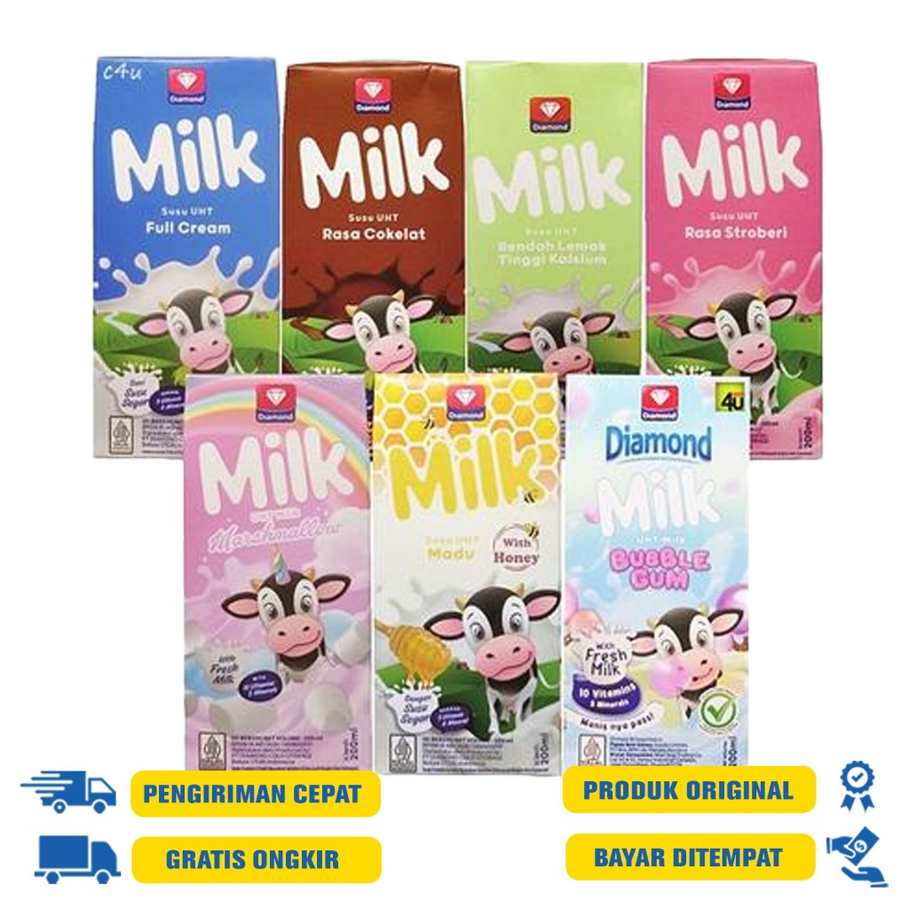 

DIAMOND MILK 200 ML - SUSU UHT - FULL CREAM | BUBBLEGUM | LOW FAT |STROBERI|COKELAT