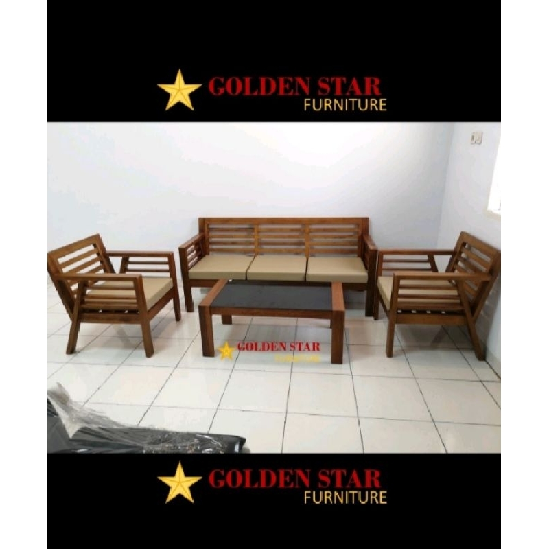 Sofa Kursi Tamu Minimalis 311-1 + Meja FULLSET Kayu Coklat/Hitam