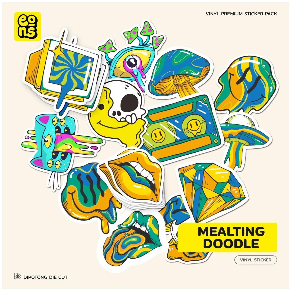 

Sticker MEALTING DOODLE Bahan Vinyl Waterproof Doff - Stiker Laptop Diary Notebook Journal Koper