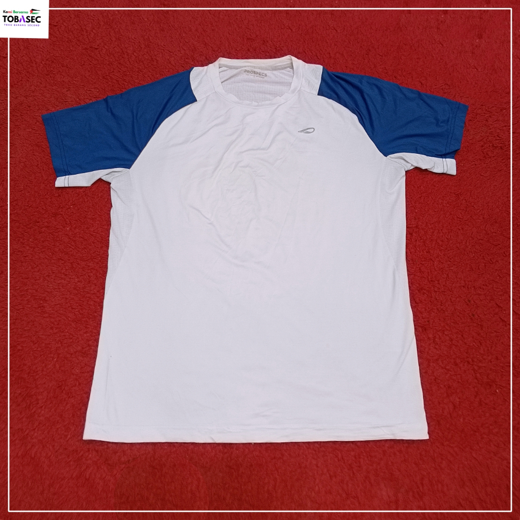 Kaos Baju Tshirt Dry Fit Prospecs Raglan warna putih dan biru Size L