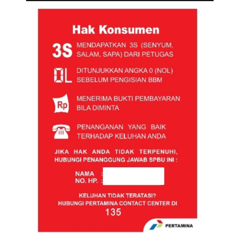 

Kertas Hak Konsumen SPBU Pertamina (Bisa Costum Nama)