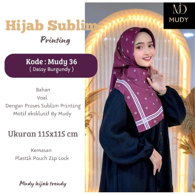 hijab segiempat voal motif mudymudy 36 daisy burgundy