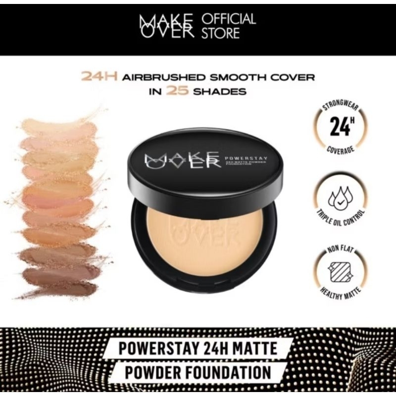 MAKE OVER Powerstay 24H Matte Powder Foundation N30 Natural Beige - Bedak Padat High Coverage