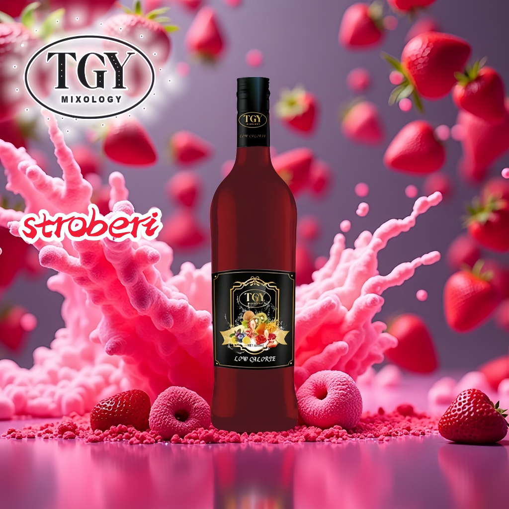 

TGY MIXOLOGY Sirup Cair Konsentrat Minuman Stroberi - HALAL -750 mL - Strawberry Syrup