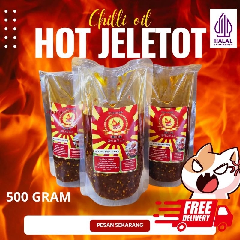 

Chilli oil hot Jeletot 500 gram Pedas, Gurih, Mantap