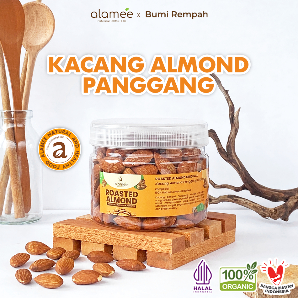 

ALAMEE Kacang Almond Almon Kupas Panggang Premium Roast Roasted Grade A California Oven Siap Makan