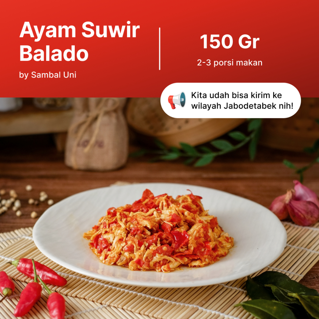 

Sambal Uni - Ayam Suwir Balado | Isi 150 gram | Tanpa Pengawet