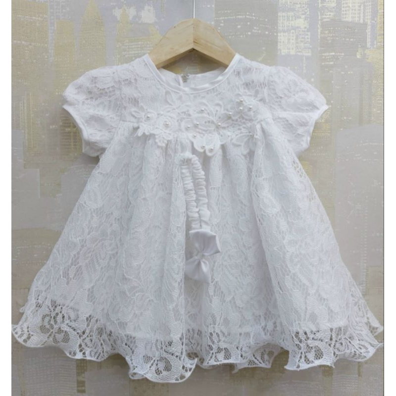 Promo Bulan Ini Gaun Bayi Perempuan Putih Set,Dress Bayi Putih,Gaun Aqiqah Newborngamis Mewah