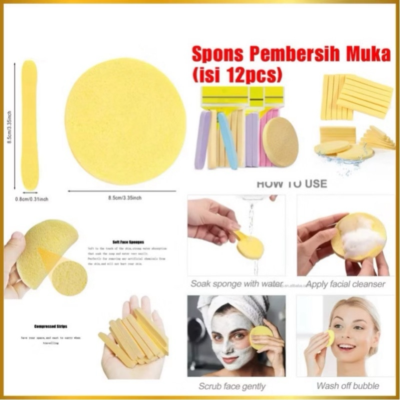 Spons Pembersih Muka Isi 12pcs Sponge Stik Kentang Cuci Muka Facial Face Wash Serbaguna