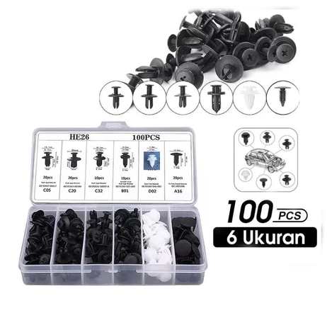 Btv Baut Rivet Mobil 100Pcs Universal Klip Bumper Baut Body Plastik Mobil Kancing / Paku Keling Pin