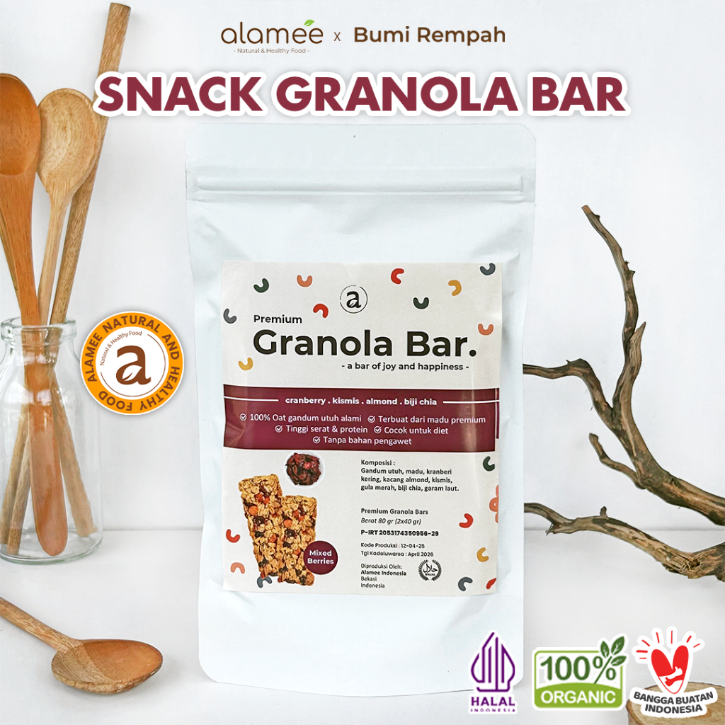 

ALAMEE Granola Bar Snackbar Mix Berries Cemilan Diet Healthy Snack Sehat Rendah Kalori 80gr