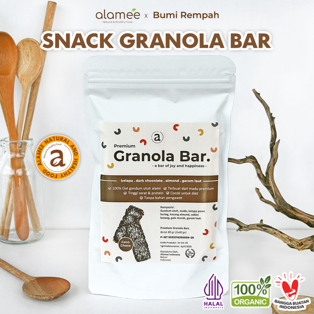 

ALAMEE Granola Bar Snackbar Coconut Choco Cemilan Diet Healthy Snack Sehat Rendah Kalori 80gr