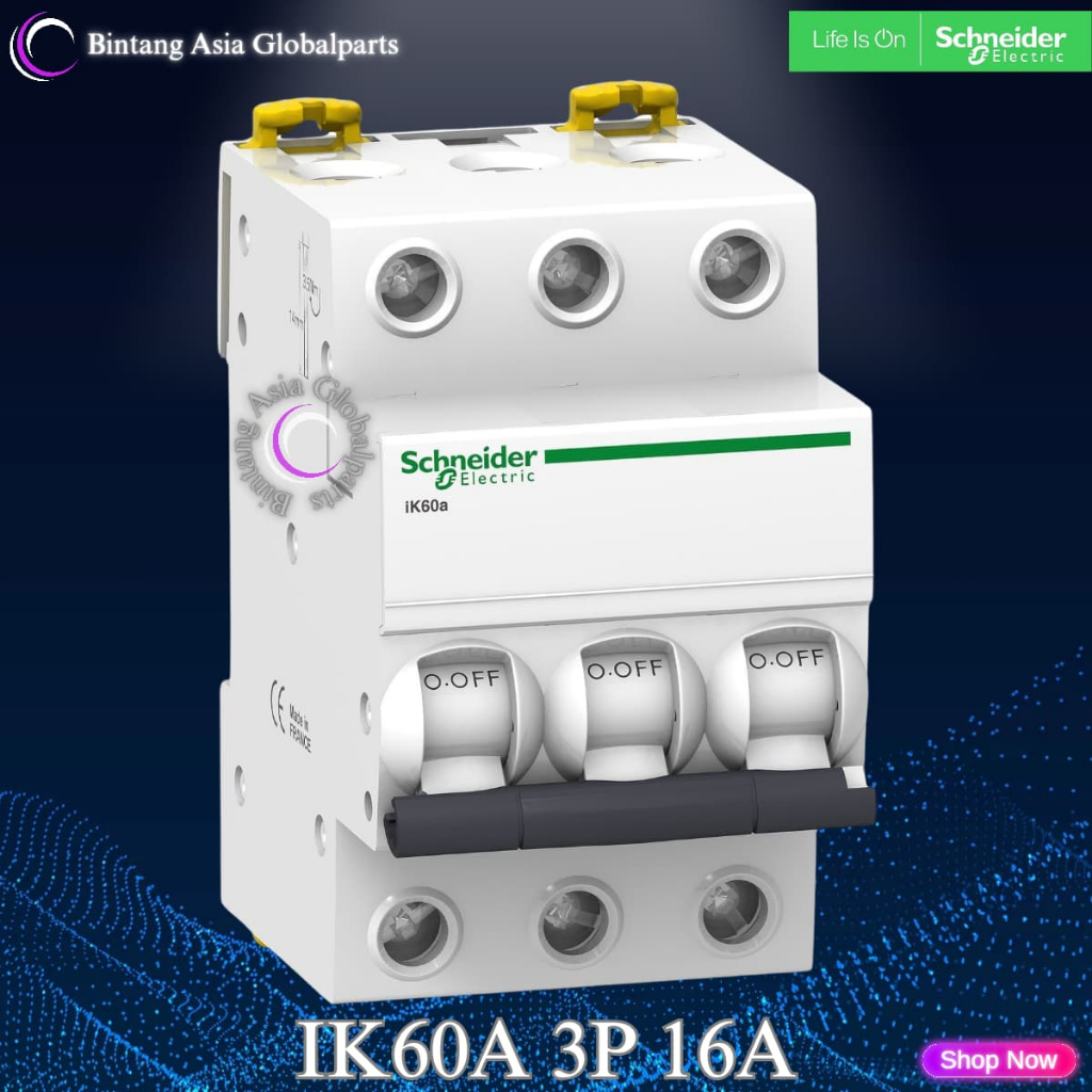 MCB 3p 16a Schneider iK60a Original / MCB 3 Phase 16 Ampere A9K14316 / MCB 3 Pole 16a 4.5kA