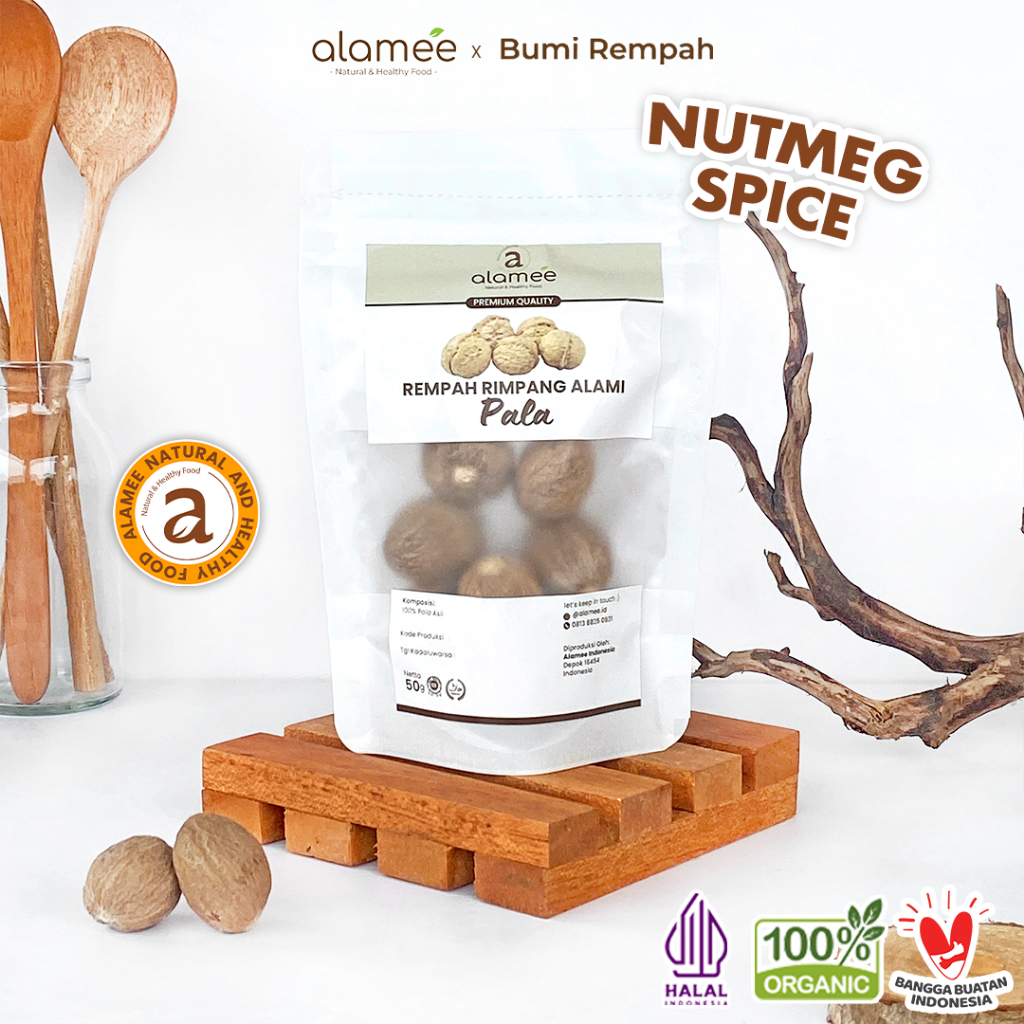 

ALAMEE Biji Pala Utuh Rempah Kering Nutmeg Whole Rimpang Organik Alami Bumbu Seasoning Masakan 50gr