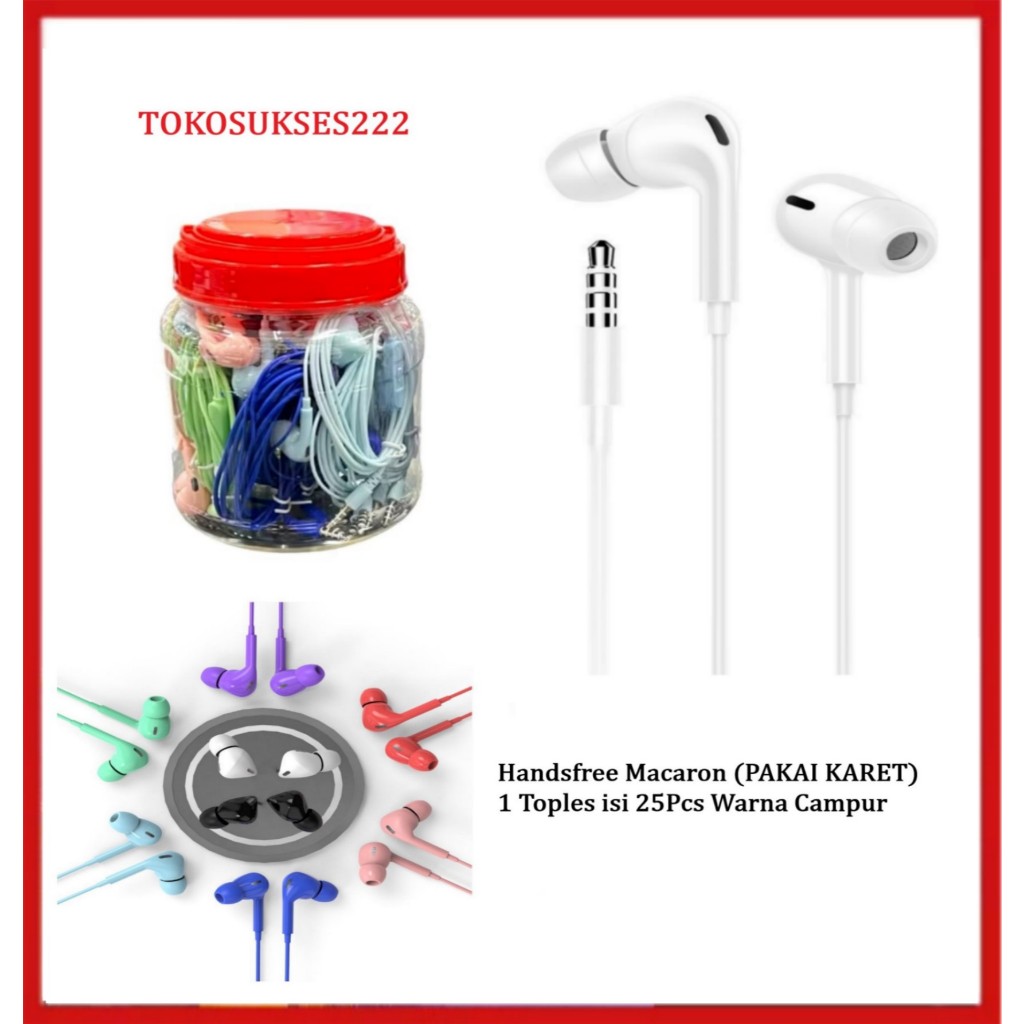 Handsfree Macaron For IPOD 2 + Mic Headset Universal Stereo Earphone Jack 3.5mm 1 Toples isi 25 Pcs