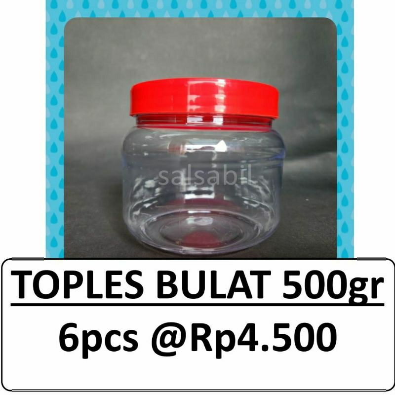 (ECER) Toples Bulat 500gram / toples plastik 500gram (isi 6 toples)