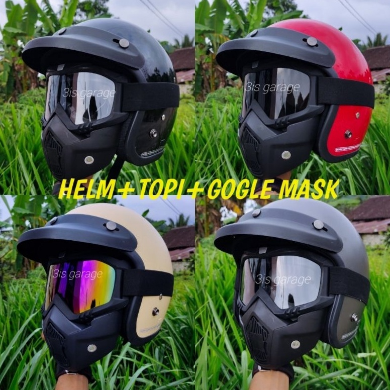 KODE O42F HELM RETRO BOGO GOGLE MASK TOPENG