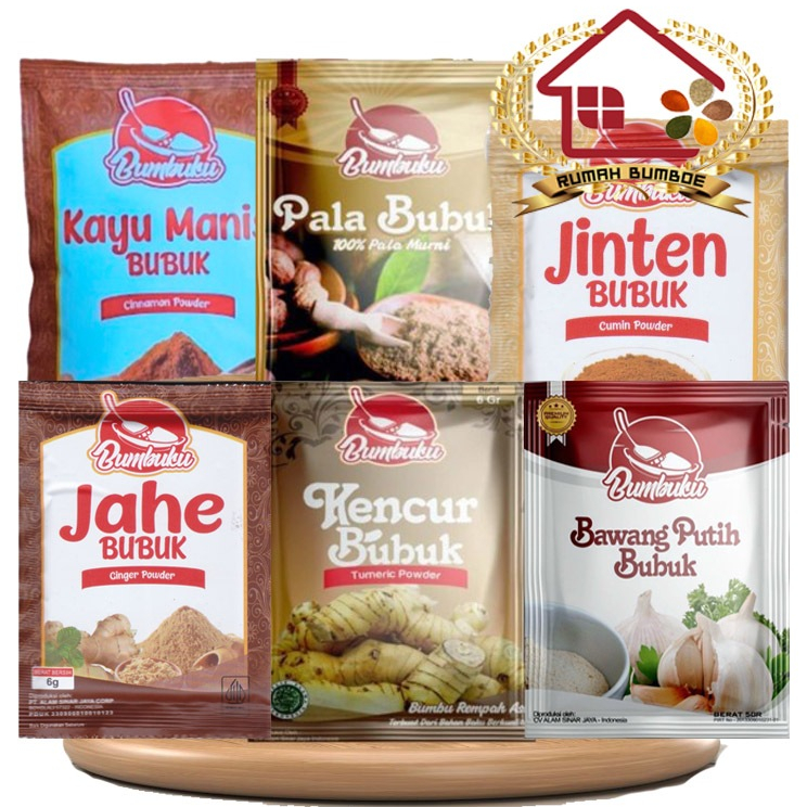 

(1 renteng) BUMBUKU Bawang Putih Bubuk Bubuk Jahe Kencur Jinten Kunyit Pala Bubuk