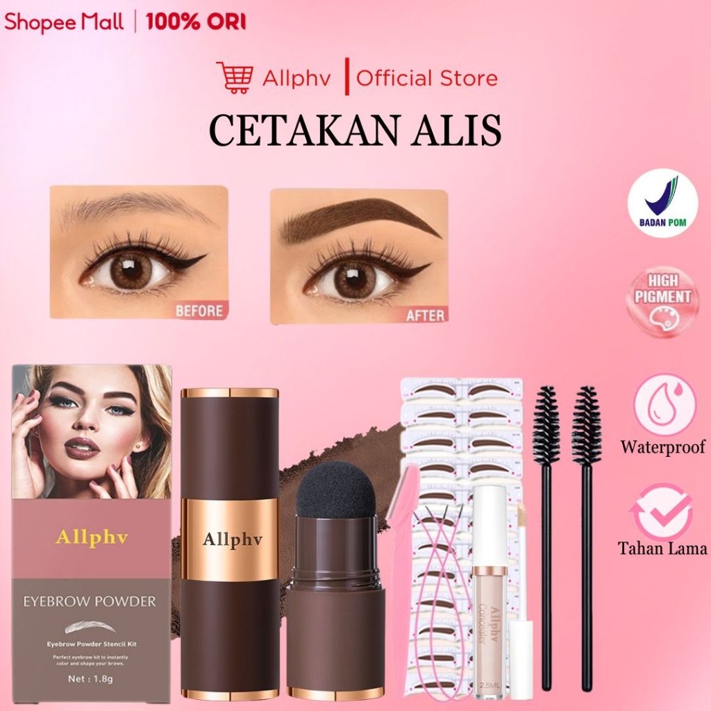 ALLPHV Eyebrow Kit - Paket Cetakan Alis Tali Karet Tempel Eyebrow Powder Kuas Sisir Alis Waterproof
