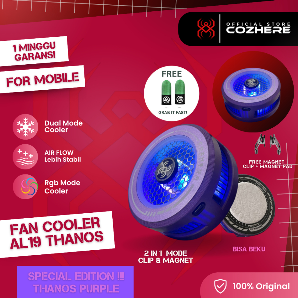 COZHERE Fan Cooler AL19 THANOS Purple Pendingin Kipas Hp Gaming Special Edition FunCooler For Mobile