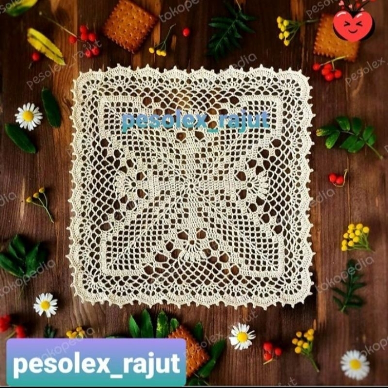 taplak meja segi empat rajut handmade - 05
