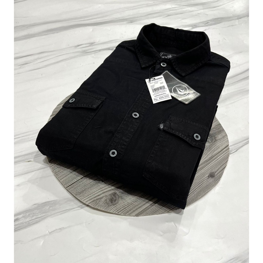 Kemeja Jeans Pria Jumbo Lengan Pendek Black Dark Keren Distro Bandung Hem Denim Terbaru Edu Store