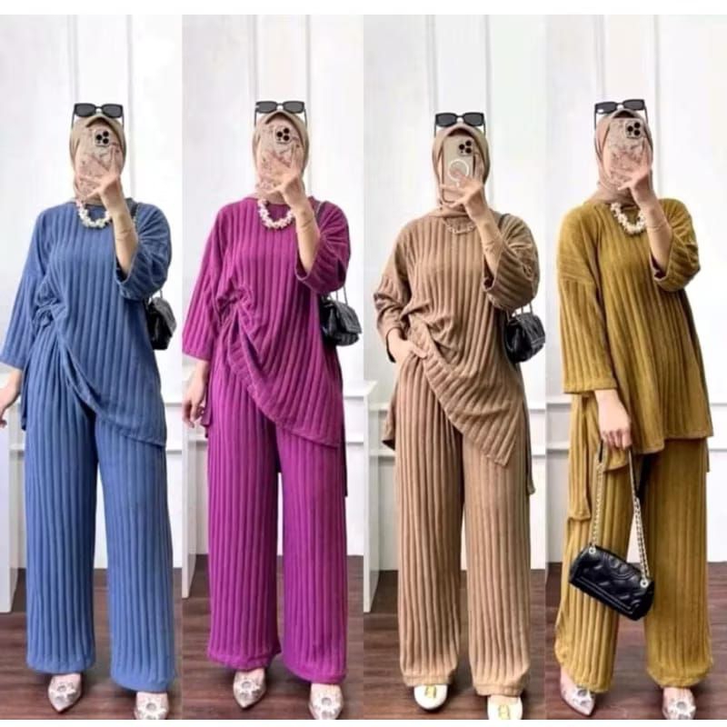 One set Setelan Wanita Hornet Knit Bahan adem dan Tebal Oversize
