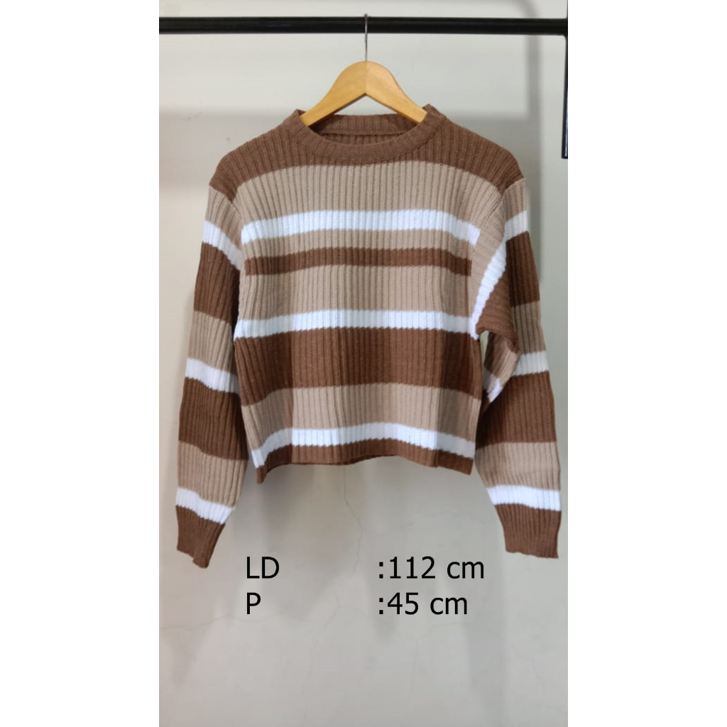 sweater rajut azalea setriip crop top - Sweater Garis Ganda Lengan Panjang - atasan wanita korean st
