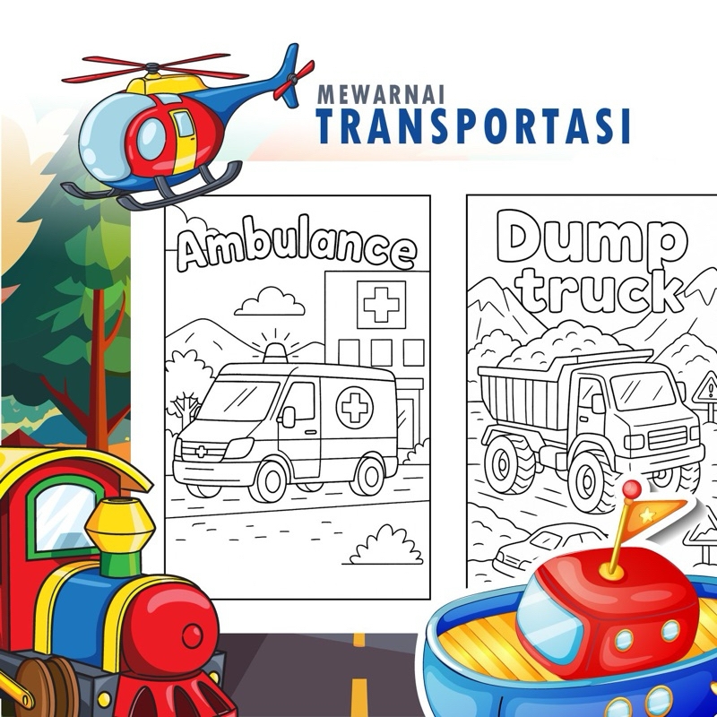 

25 Lembar A5 - Kertas Mewarnai Tema Transportasi - TRANSPORTASI 1