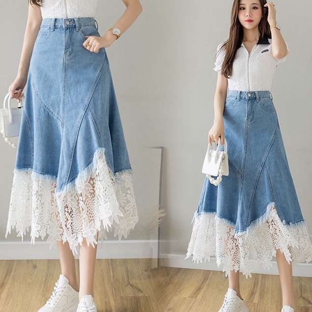 KODE L65N Rok panjang wanita Denim 225 Rok Jeans cewek Fashion Rok kekinian ok jeans panjang importR