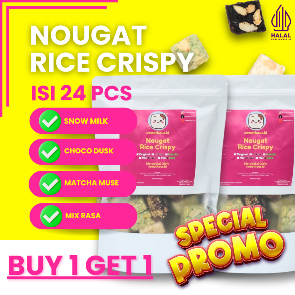 

(BUY 1 GET 1) PROMO Nougat Rice Crispy Halal isi 24 pcs | Cemilan Marshmallow - sweethaus.id