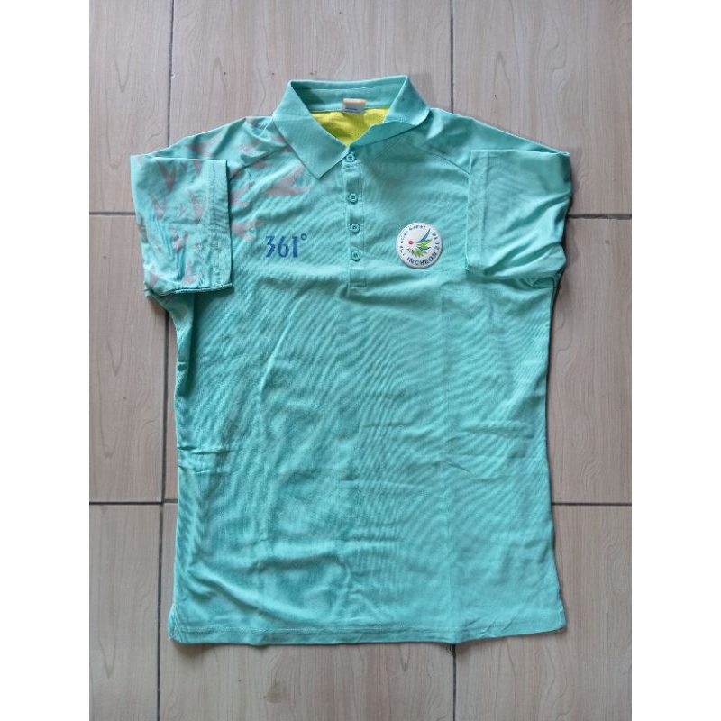 Kaos Polo Merek 361 Volunteer Asian Games 2014 Warna Hijau Tosca Bahan Katun Lacost Size L