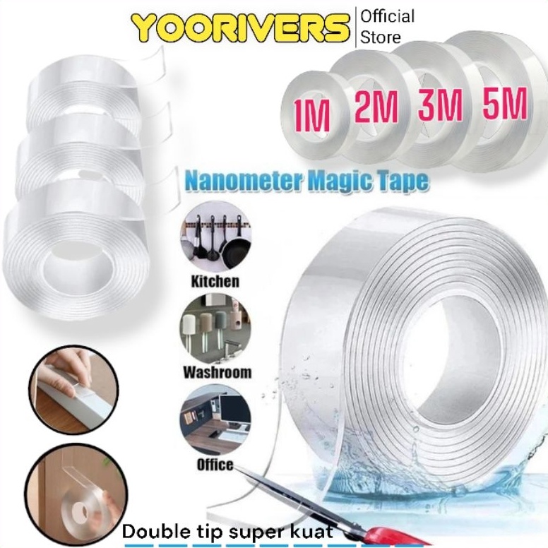 

Terlaris Double Tape Bening Panjang 5 METER Lakban Bening Super 1M2M3M5M Double Tape Super Kuat