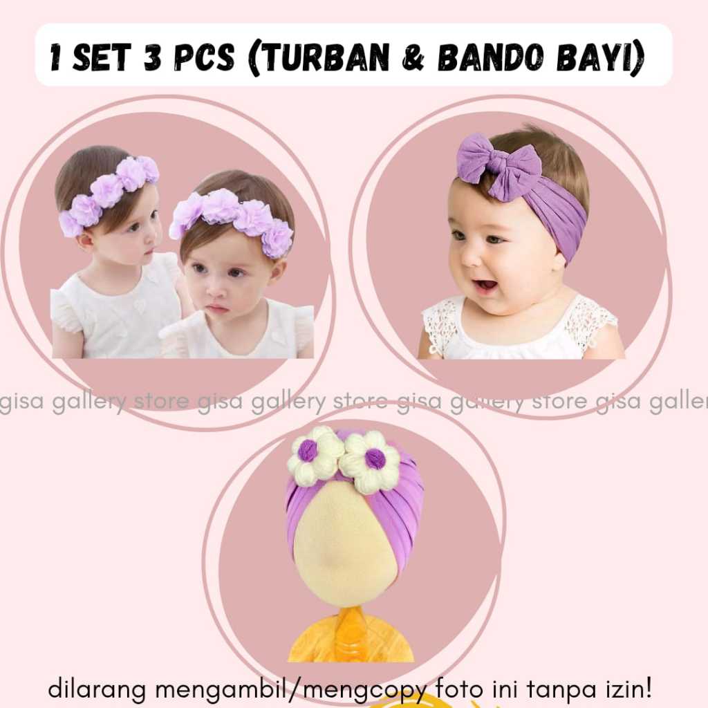 (PAKET HEMAT 3 PCS) ciput turban dan bandana bando bayi balita anak perempuan