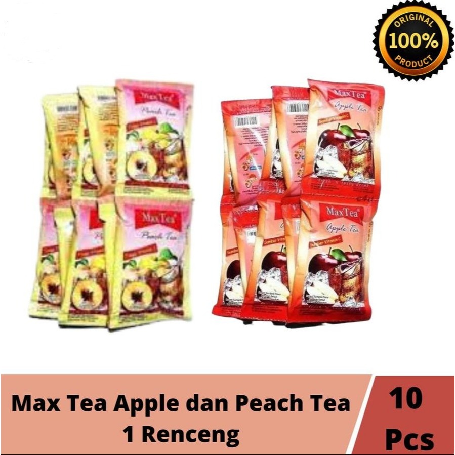 

Minuman max Tea Peach Tea / Apple Tea / 1 Renceng Isi 10 Sachet