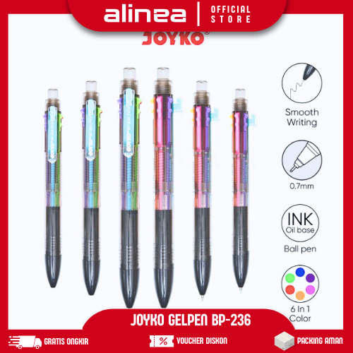 

[GROSIR 1/3/6/12 PCS] Pulpen Joyko 6 Warna | Tinta Warna-warni | BP-236 Ballpoint 6 in 1 0.7mm