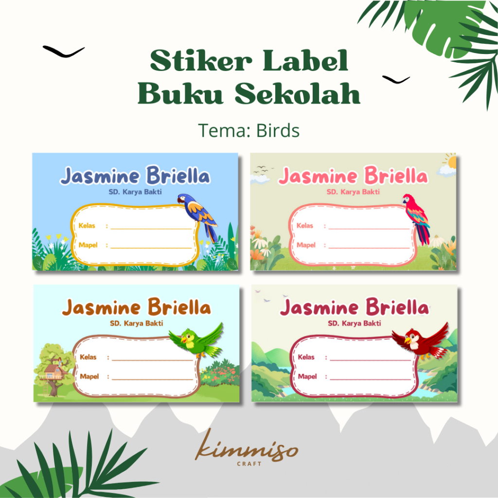 

[Kimmiso] Stiker Label Nama Buku Sekolah Tema BIRDS Harga Satuan (Mohon Baca Deskripsi)