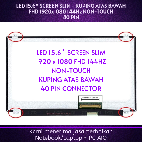 LED LCD 15.6 AFTERSHOCK N850EP Kuping Atas Bawah FHD 1920x1080 144Hz Slim 40pin p40 Non-Touch