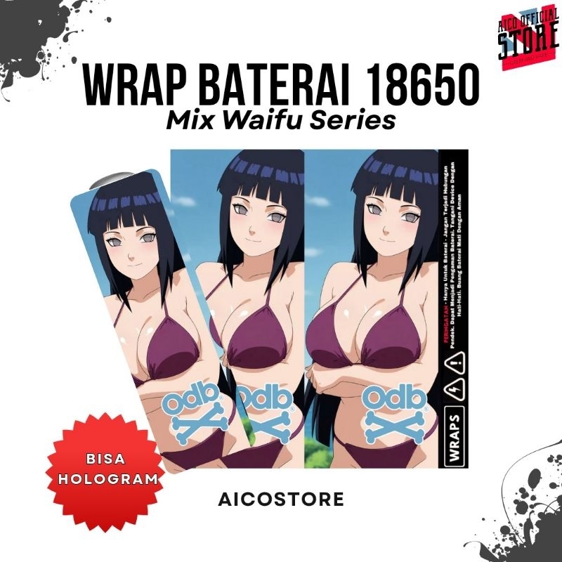 Wrap Baterai 18650 Waifu Mix Series | Anti Air Jamur | Hitam Ungu Pink Putih | Bisa Hologram Include