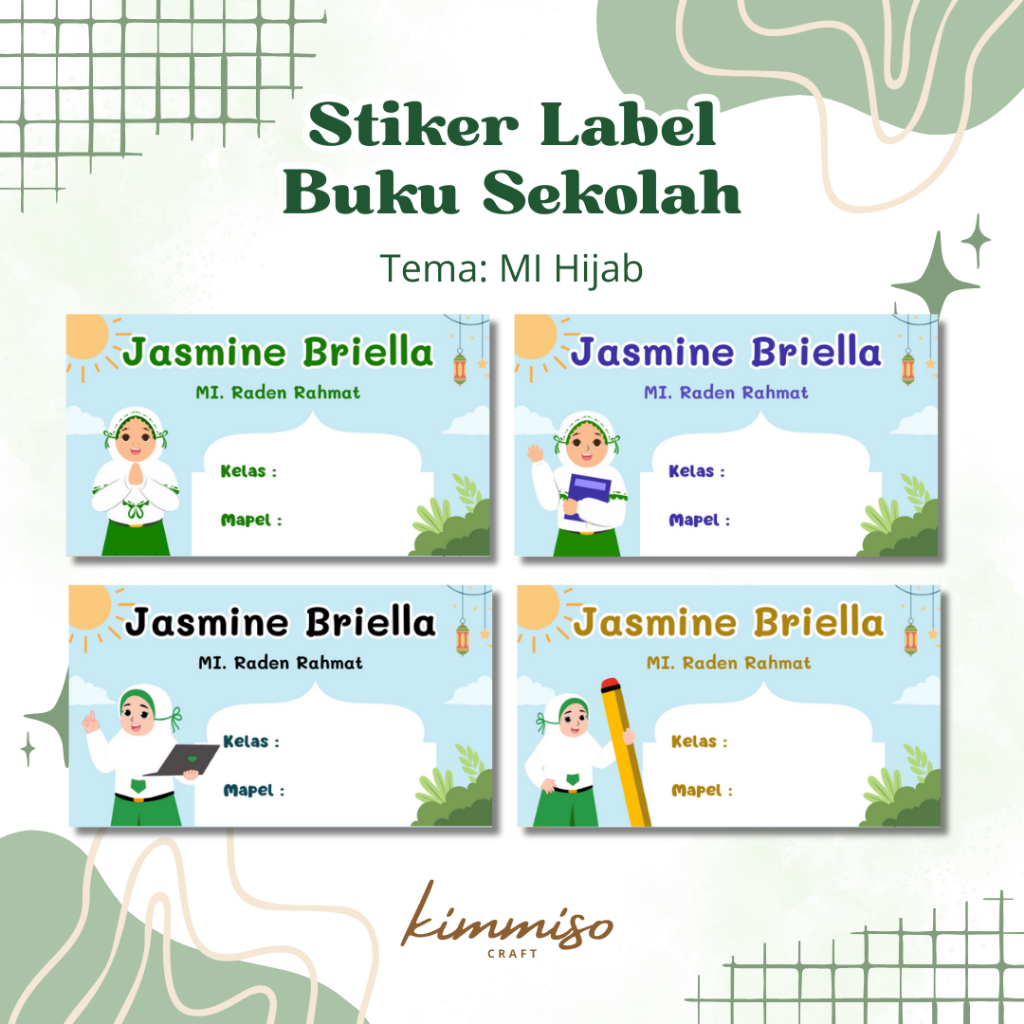 

[Kimmiso] Stiker Label Nama Buku Sekolah Tema Anak MI HIJAB/Madrasah Harga Satuan (Mohon Baca Deskripsi)